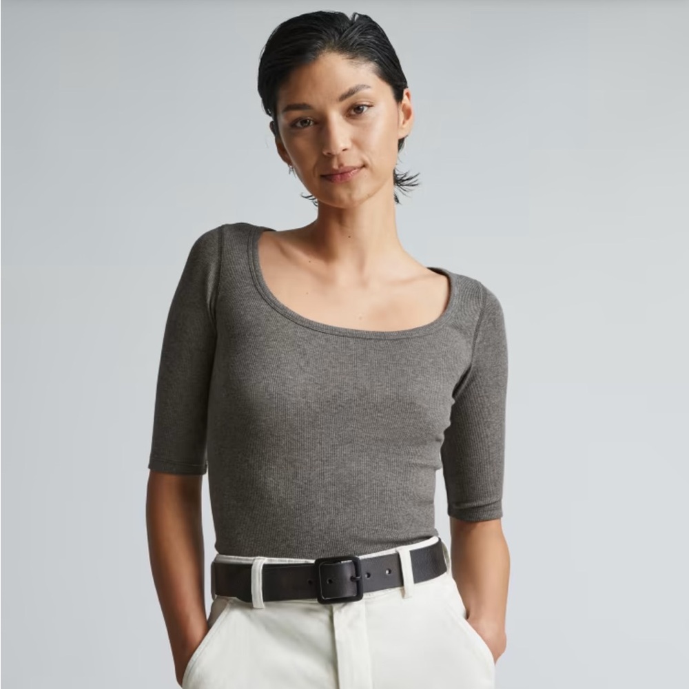 Everlane Luxe Rib Scoop Neck Tee - XL
